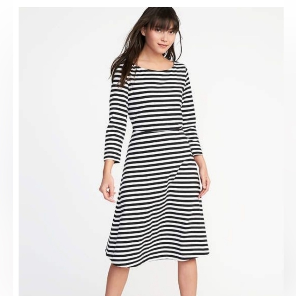 Old Navy Black White Stripe Midi Dress Sz XXL 2x